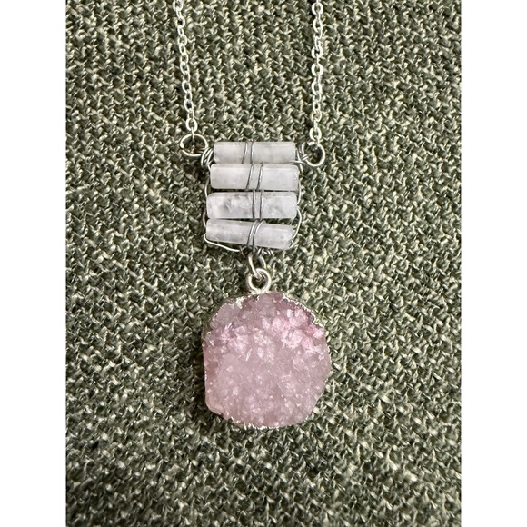 Boho Imports Jewelry - Handmade Rose Quartz Druzy Necklace | Wire Wrapped Quartz | Boho Crystal Pendant